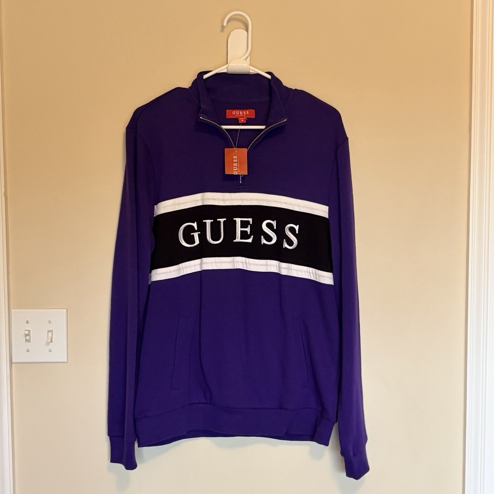 Guess Purple Grape Jaden 1/2 Zip Mock Neck Sweatshirt Adult Mens Medium NEW NWT
